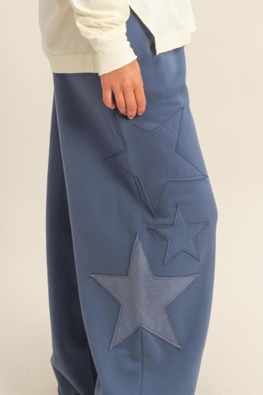 Dream State Star Patch Drawstring Joggers - Navy