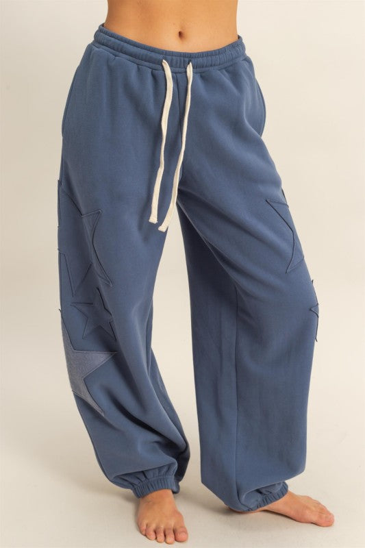 Dream State Star Patch Drawstring Joggers - Navy