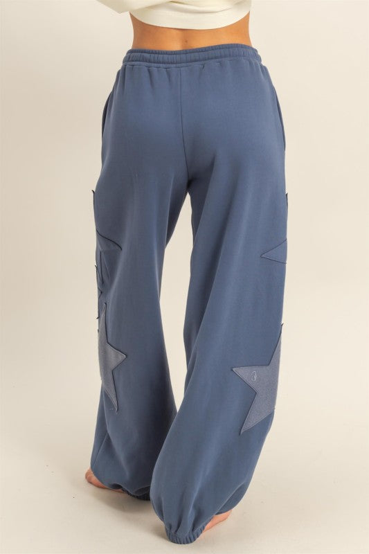 Dream State Star Patch Drawstring Joggers - Navy