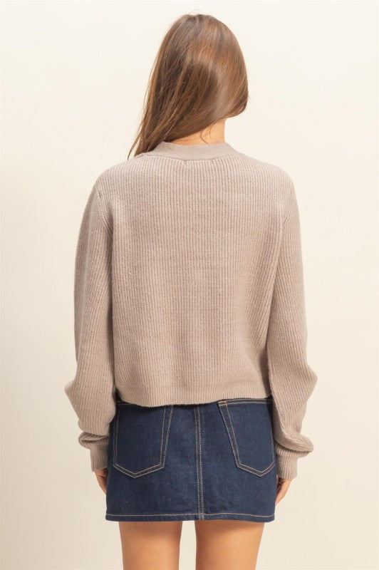 Glimmer Bow Cardigan - Light Mocha