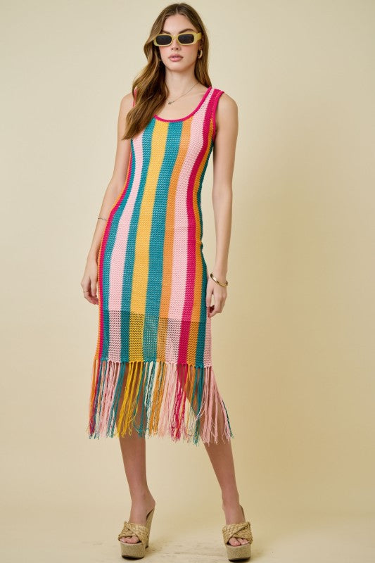Postcards From Paradise Crochet Dress With Fringe Hem Large