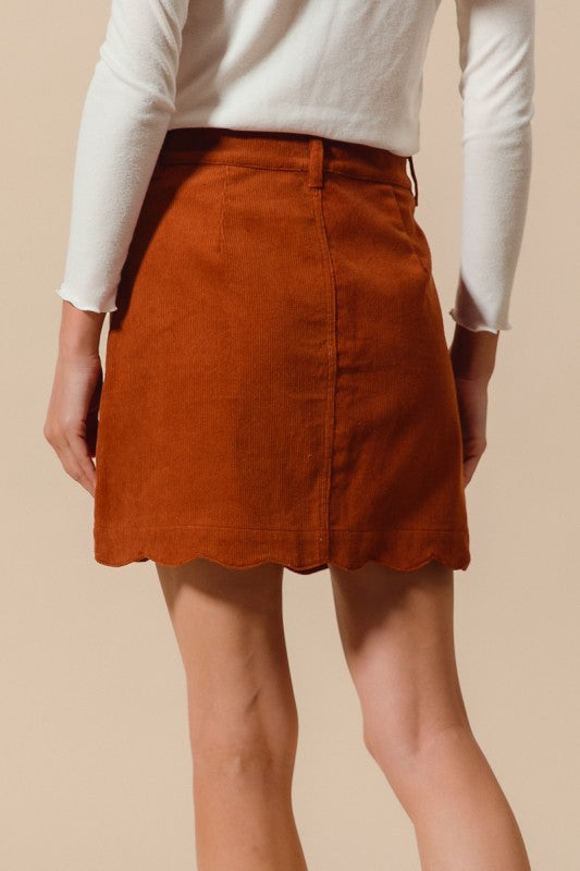 Fall Feels Scalloped Button Front Corduroy Skirt