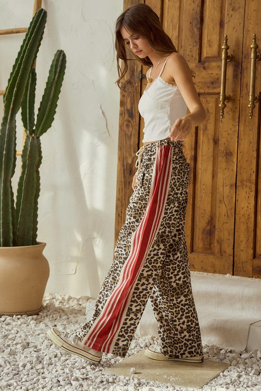 On Trend Leopard Red Track Stripe Pants