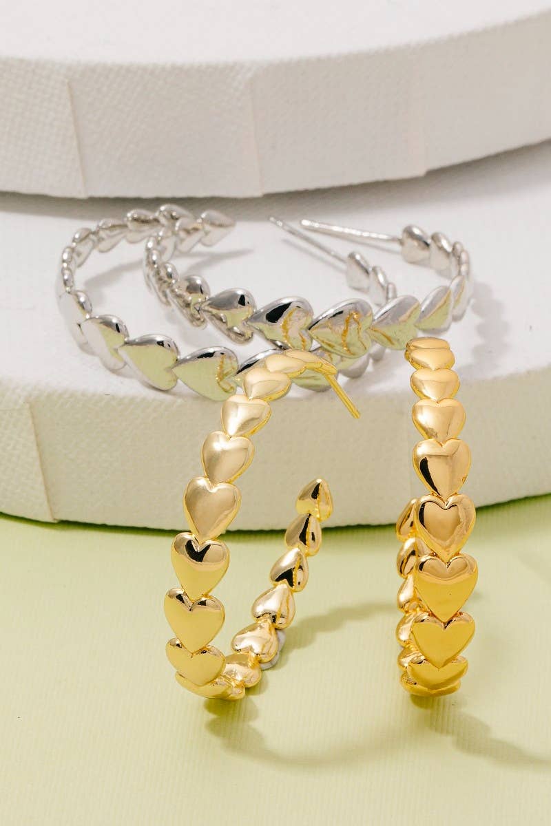 Secret Box Gold Dipped Solid Heart Link Hoop Earrings