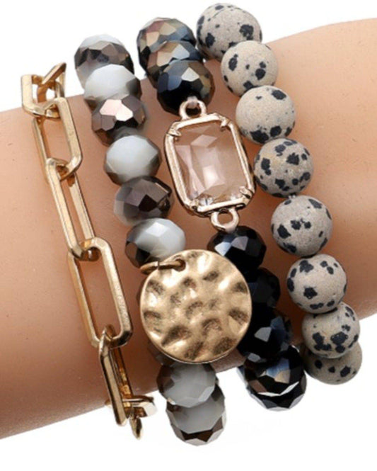 Multi Stone Crystal Beaded Bracelet Set - 2 Colors