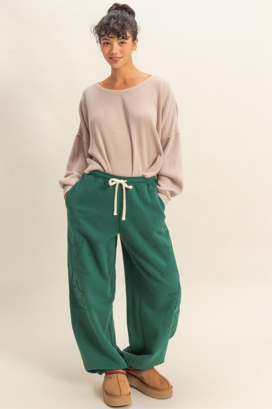 Dream State Star Patch Drawstring Joggers - Dark Green