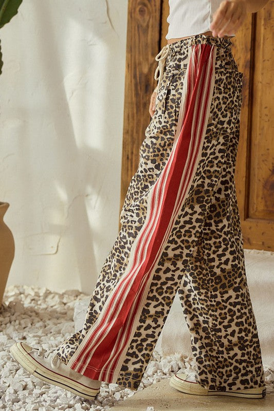 On Trend Leopard Red Track Stripe Pants