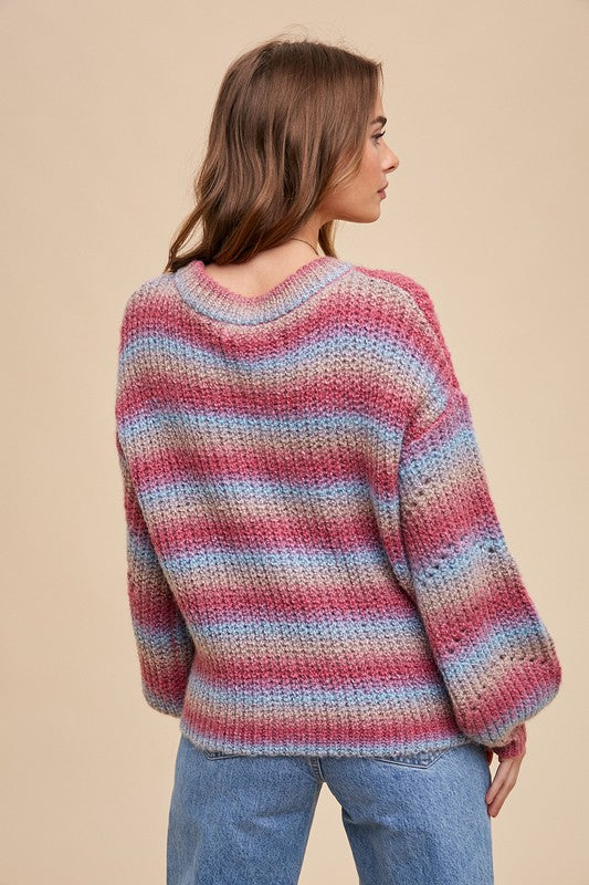 Mohair Gradient Multicolor Pointelle Sweater - Pink
