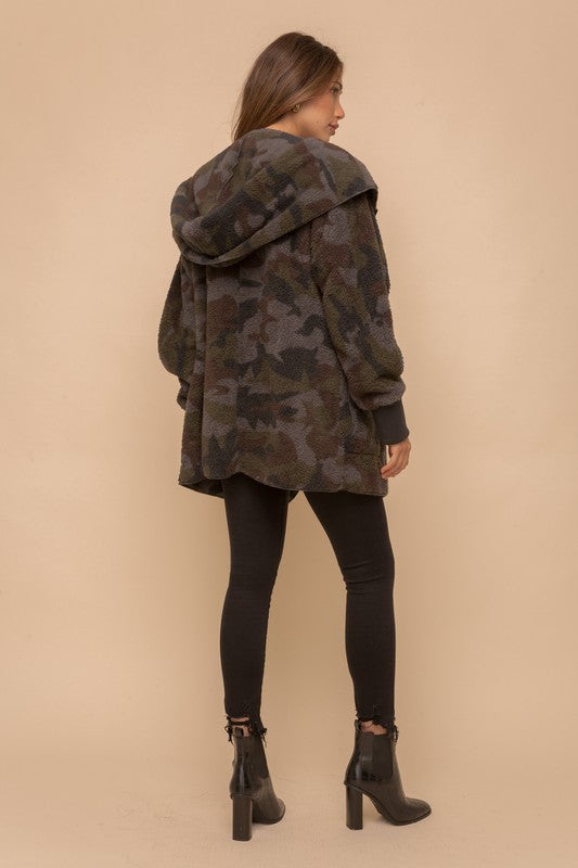 Fall Fest Favorite - Sherpa Hoodie Cardigan - Camo