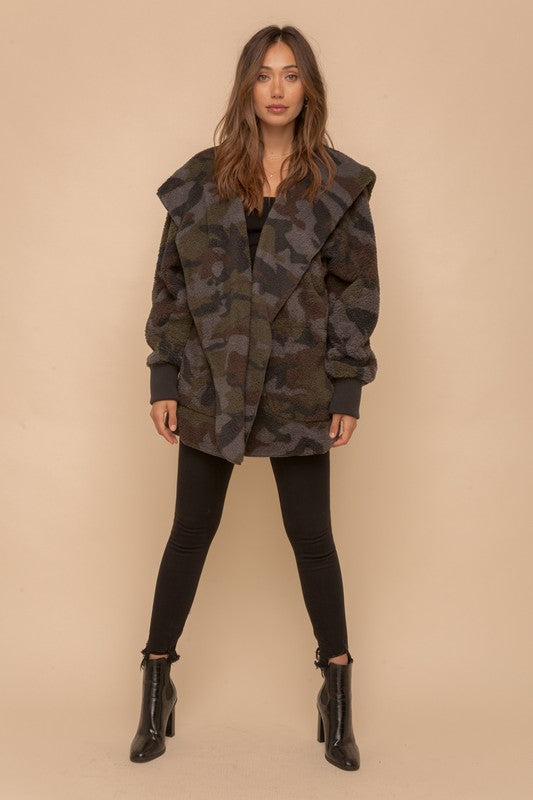 Fall Fest Favorite - Sherpa Hoodie Cardigan - Camo