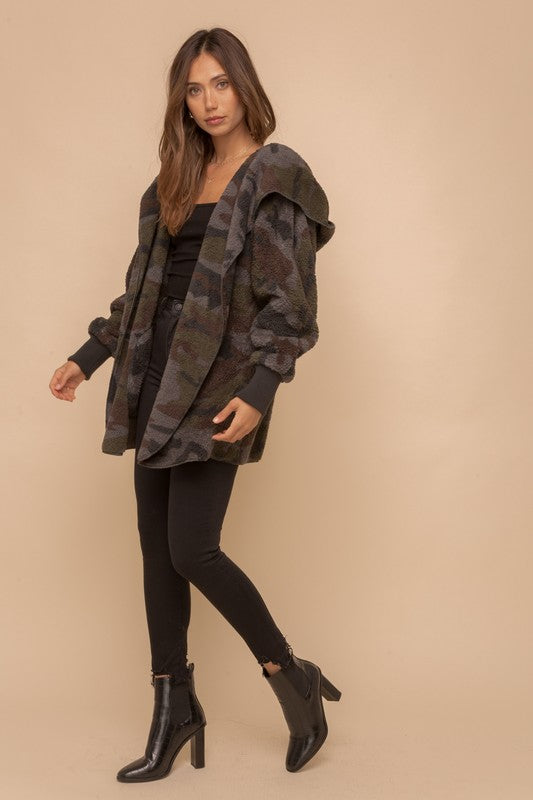 Fall Fest Favorite - Sherpa Hoodie Cardigan - Camo