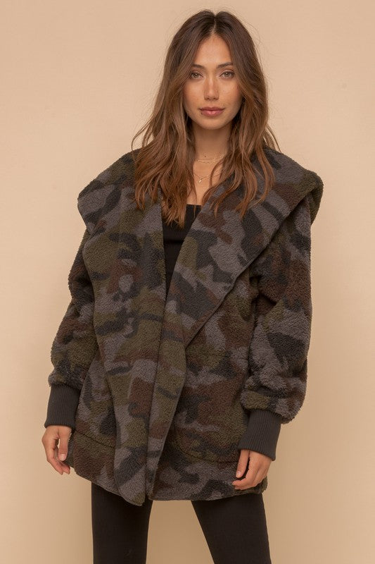Fall Fest Favorite - Sherpa Hoodie Cardigan - Camo