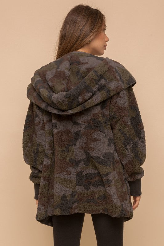 Fall Fest Favorite - Sherpa Hoodie Cardigan - Camo