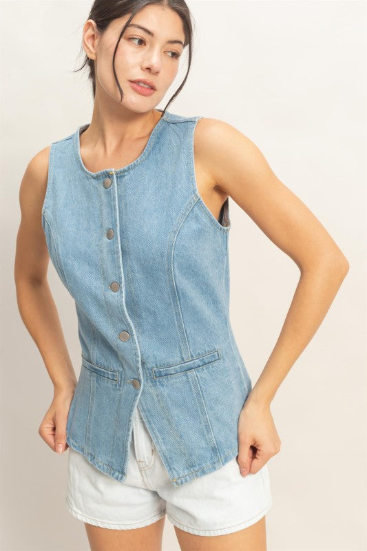 Bluebell Button Front Denim Vest