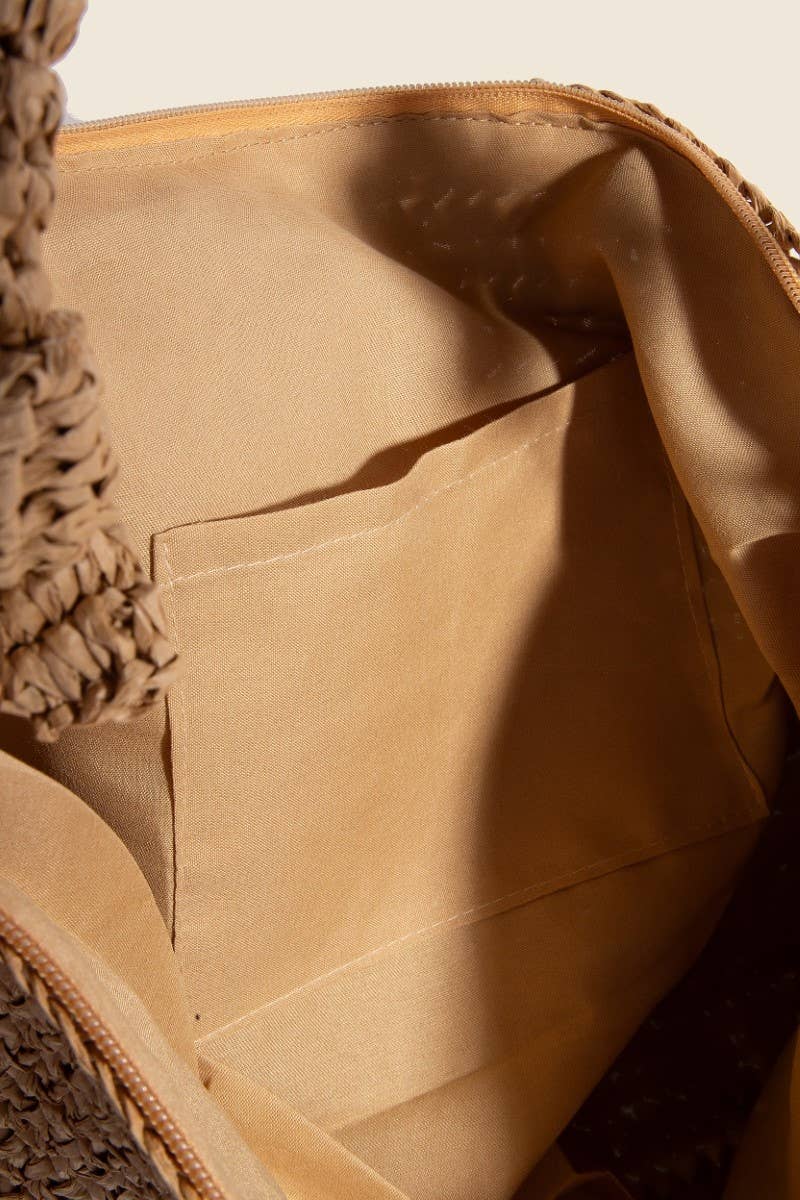 Braided Handle Rectangular Straw Hand Bag