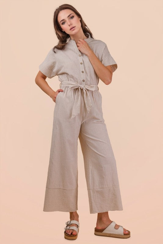 Coastal Lines Linen Jumpsuit