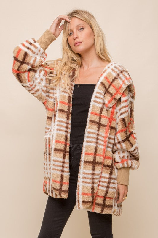 Fall Fest Favorite - Sherpa Hoodie Cardigan - Taupe Mix