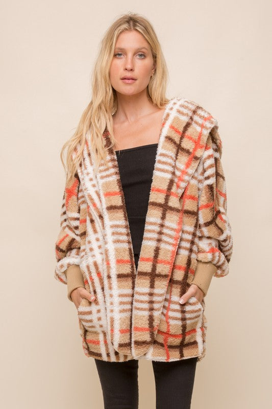 Fall Fest Favorite - Sherpa Hoodie Cardigan - Taupe Mix