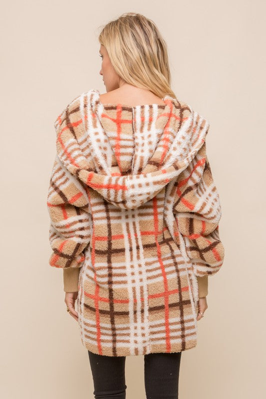 Fall Fest Favorite - Sherpa Hoodie Cardigan - Taupe Mix