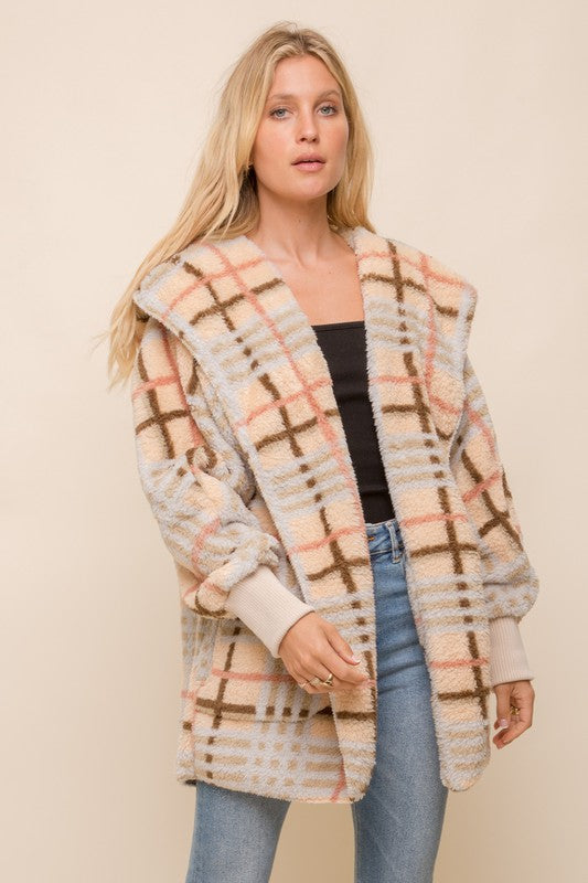 Fall Fest Favorite - Sherpa Hoodie Cardigan - Cream Mix
