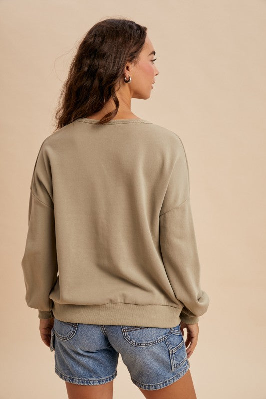 V Neck Pullover - Olive