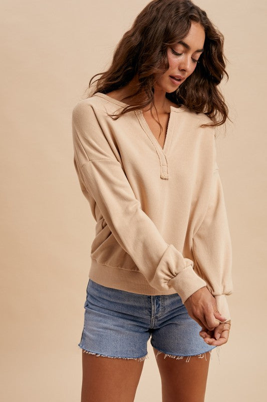 V Neck Pullover - Oatmeal