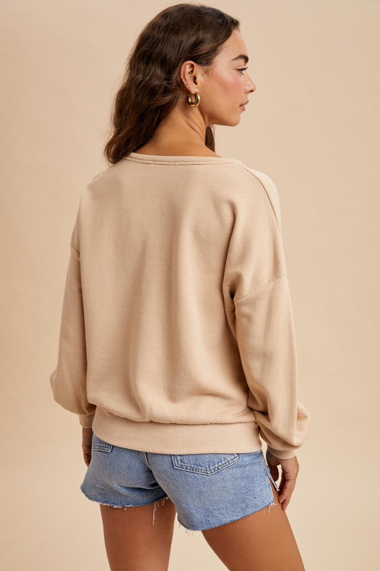 V Neck Pullover - Oatmeal