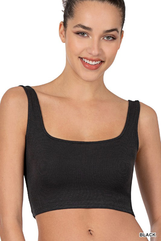 Ribbed Square Neck Brami - Black - FINAL SALE