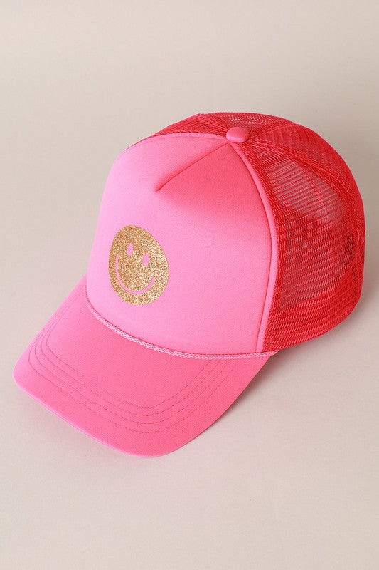 Happy Trucker Hat - Hot Pink