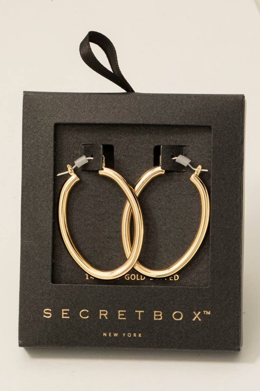 Secret Box Gold Dipped Latch Oval Hoop Earrings