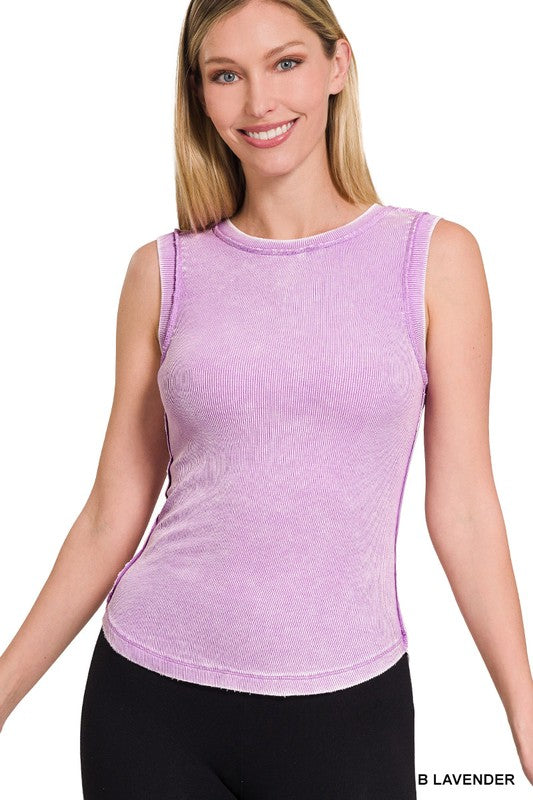 Everleigh Washed Ribbed Tank Top - Lavender