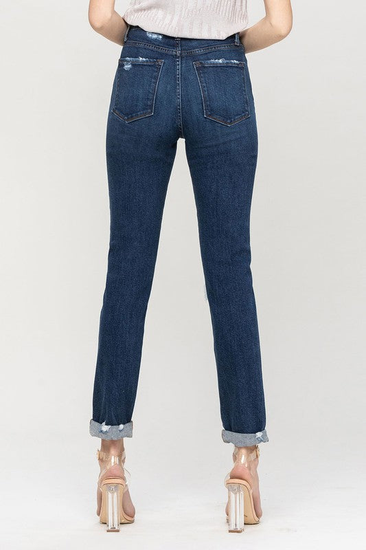 Erika Distressed Roll Up Mom Jeans