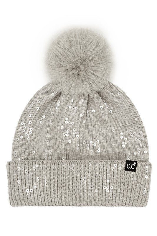 C.C. All Over Clear Sequin Beanie - Light Gray - FINAL SALE