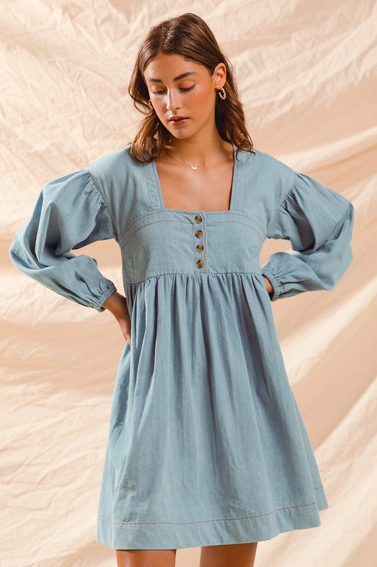 Nothing But You Square Neck Denim Dress