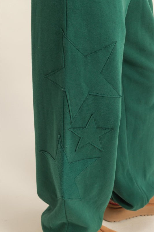 Dream State Star Patch Drawstring Joggers - Dark Green