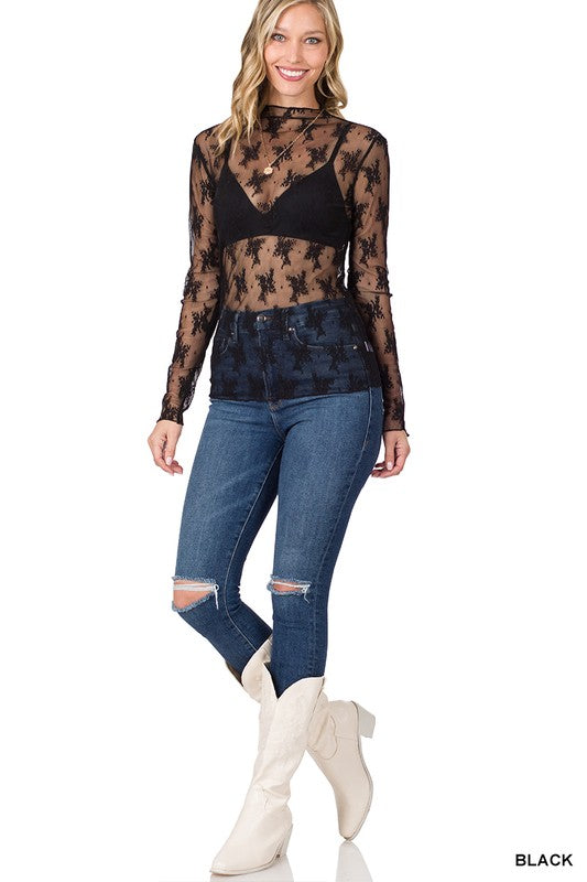 Lace Layering Top - Black