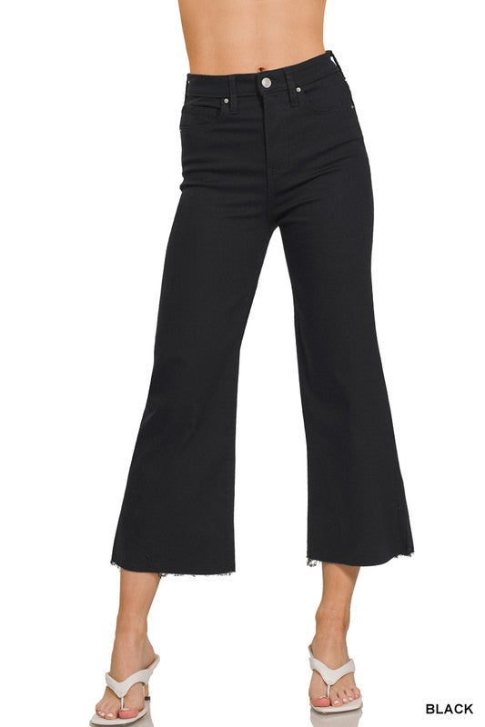 Black High Rise Cropped Flare Denim