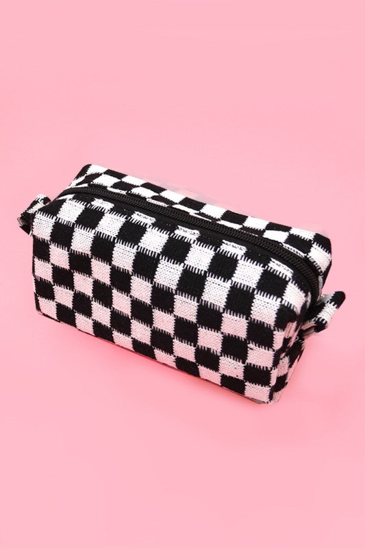 Avril Checker Make Up Bag - Black