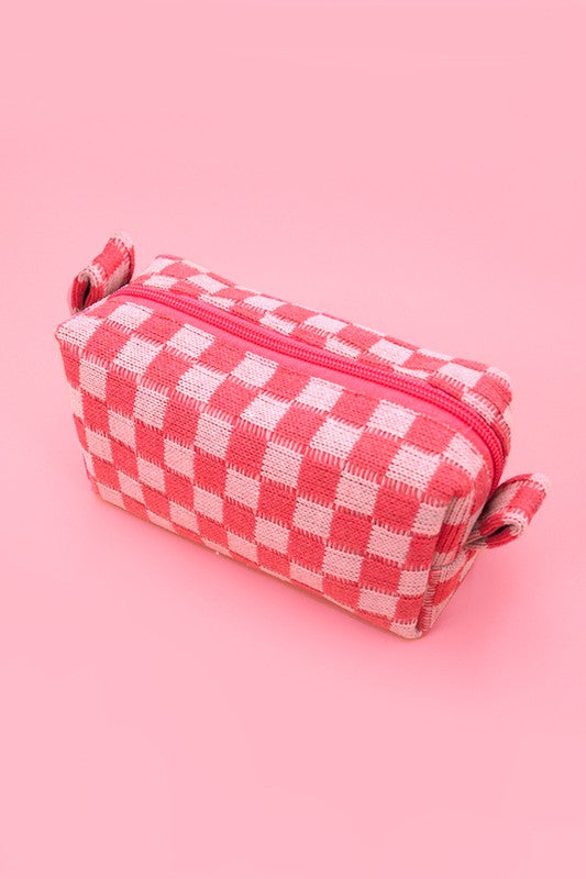 Avril Checker Make Up Bag - Hot Pink