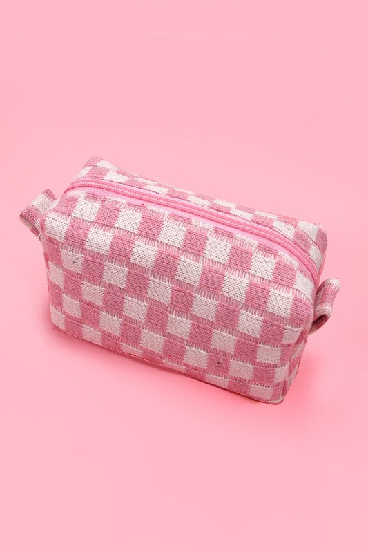 Avril Checker Make Up Bag - Pink