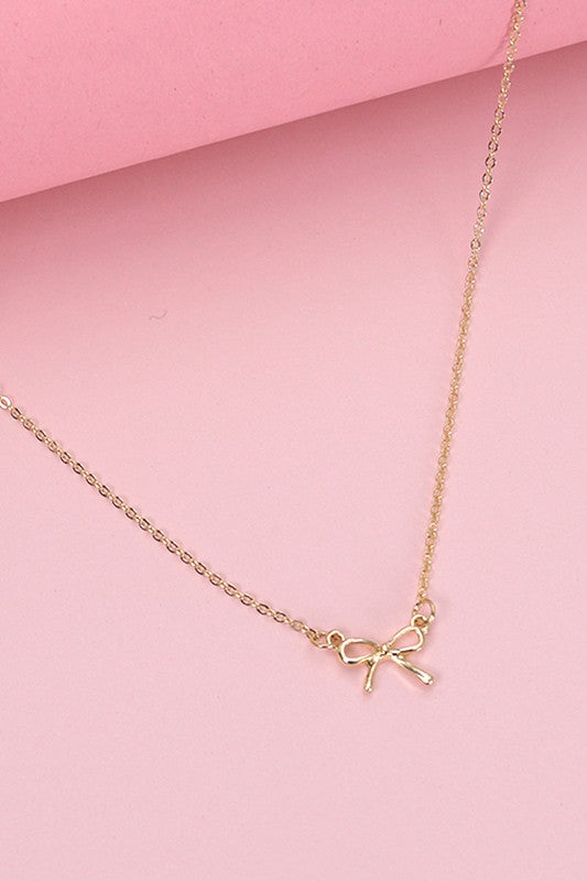 Gold Bow Charm Necklace