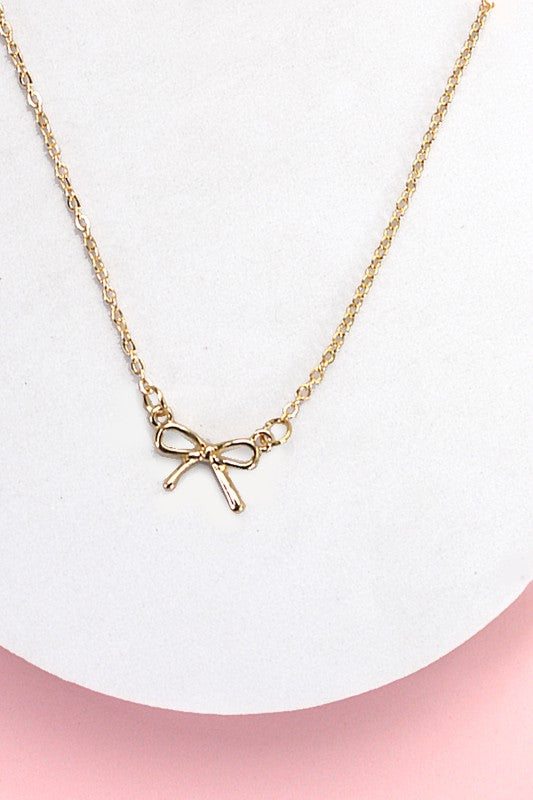 Gold Bow Charm Necklace