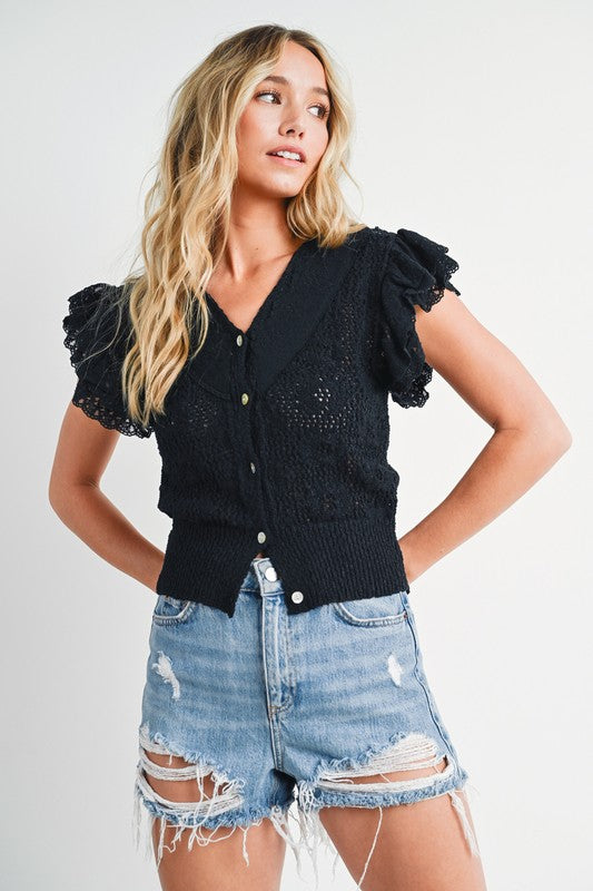Sweet By Nature Crochet Button Down Top