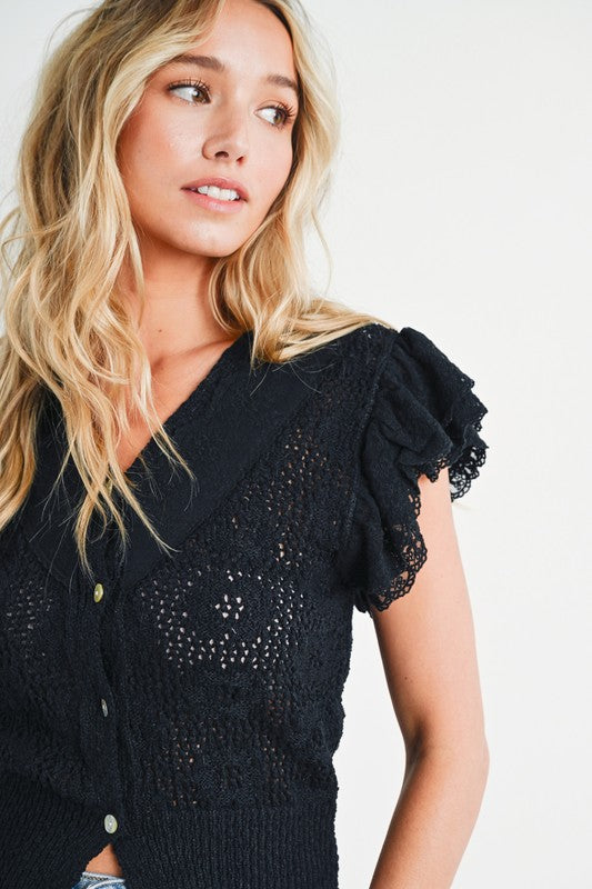 Sweet By Nature Crochet Button Down Top - FINAL SALE