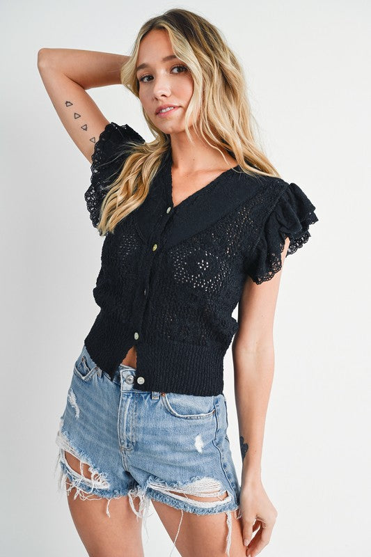 Sweet By Nature Crochet Button Down Top - FINAL SALE