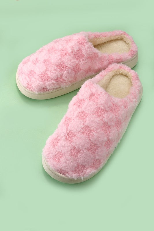 Warm & Cozy Checker Slippers - Pink