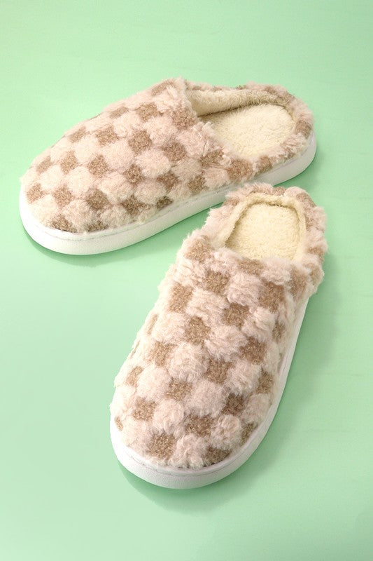 Warm & Cozy Checker Slippers - Brown