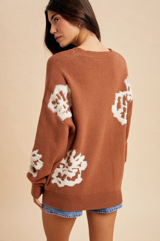 Floral Knitted Sweater - Camel