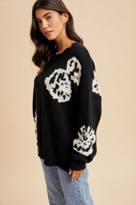 Floral Knitted Sweater - Black