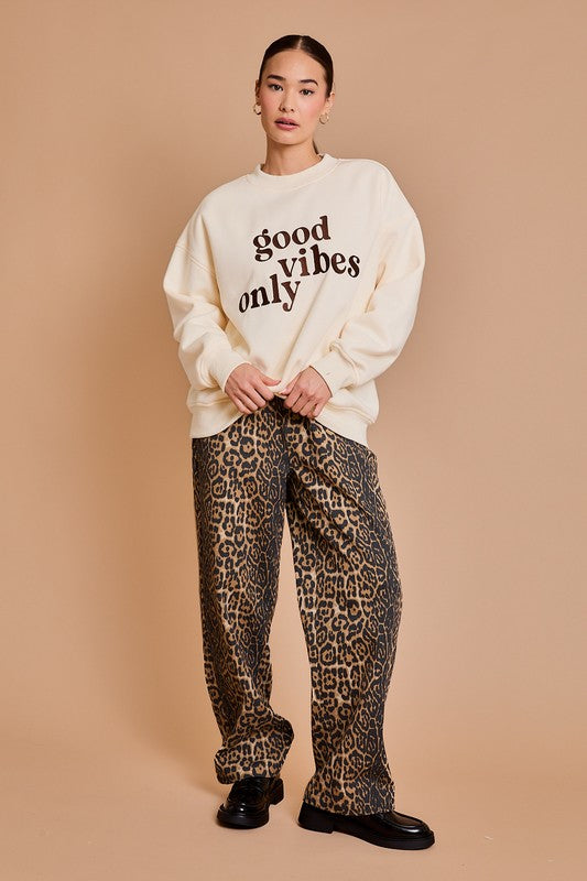 Good Vibes Only Embroidery Oversize Sweatshirt